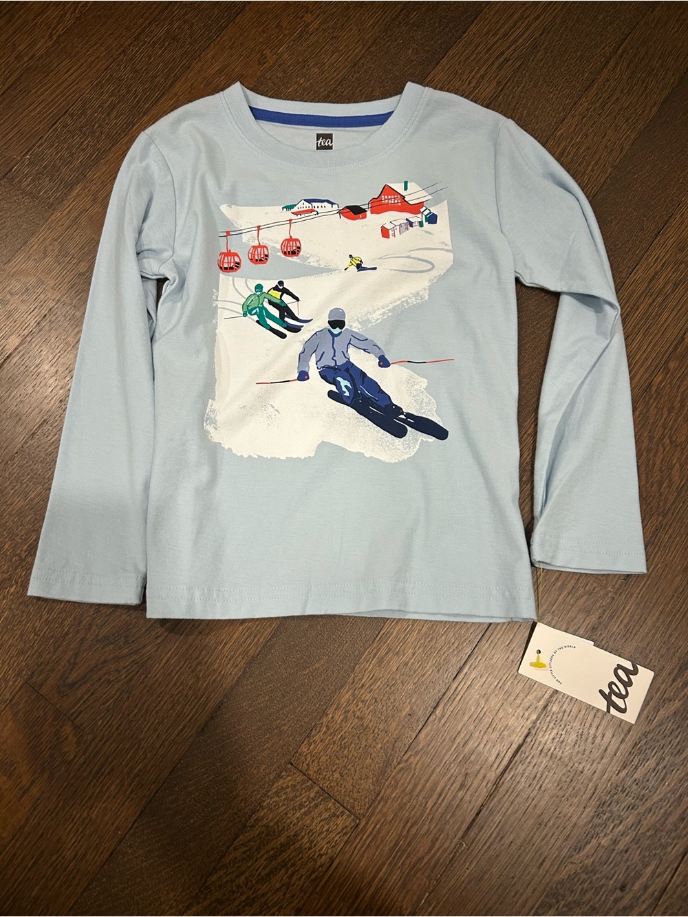 Tea Collection Pale Blue Ski Graphic Long Sleeve Tee